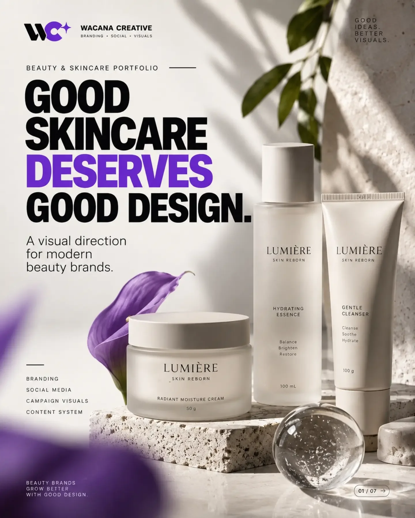 Desain skincare · arah visual & kampanye untuk Lumière oleh Wacana Creative